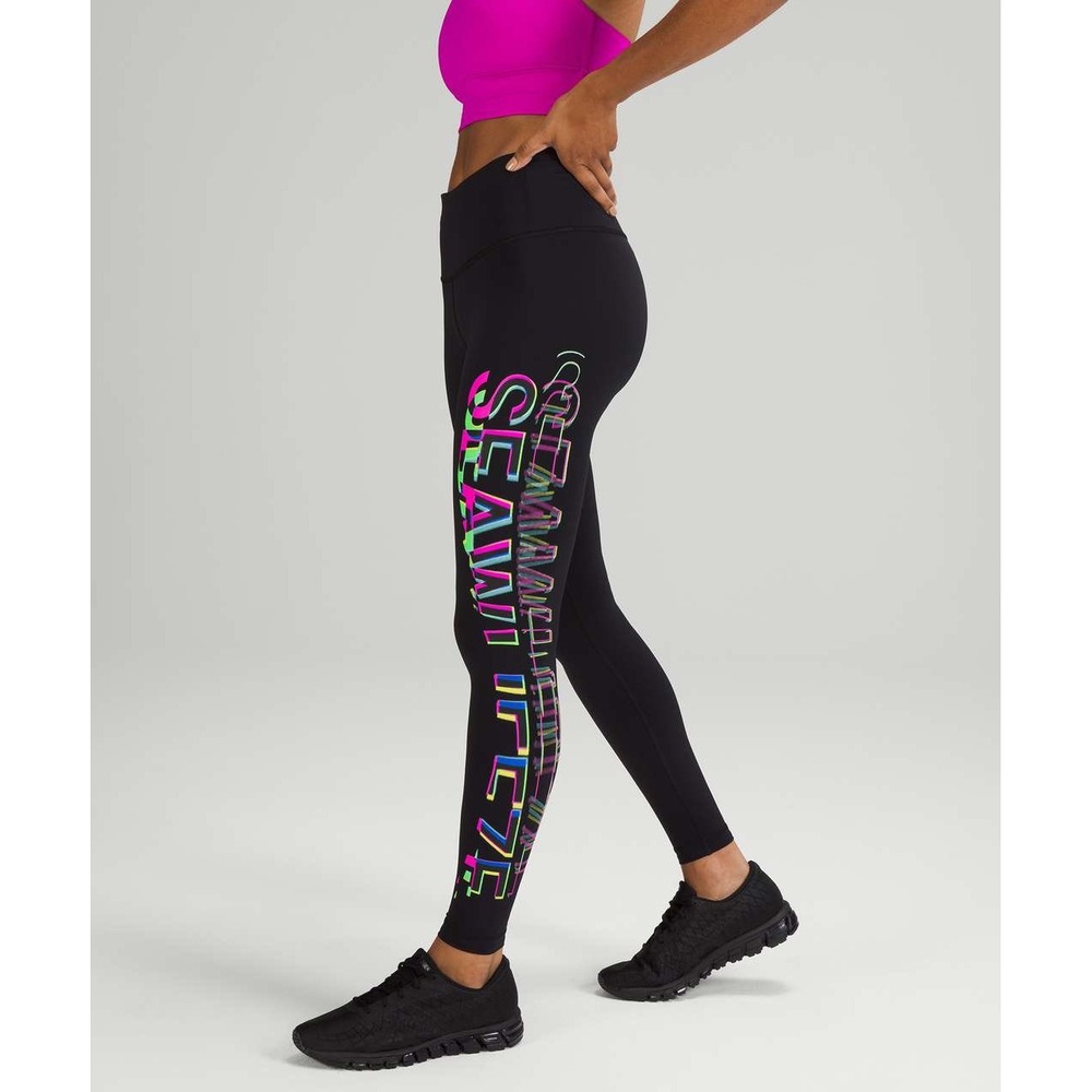 Lululemon Speed Wunder MR Tight 28 SW‎ SeaWheeze Black Neon LW5DDVS Size 4  4
